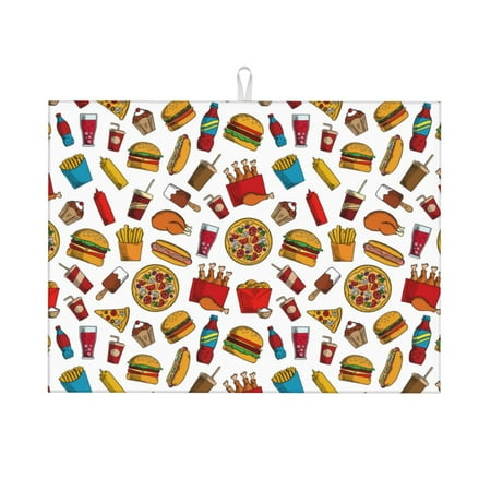 

Dish Drying Mat hot dog Pizza Highly Absorbent Microfiber Drying Mat Kitchen Counter or Sink Drawer Liner 16x18 Kitchen Drying Mat Coffee Mat Kitchen Essentials