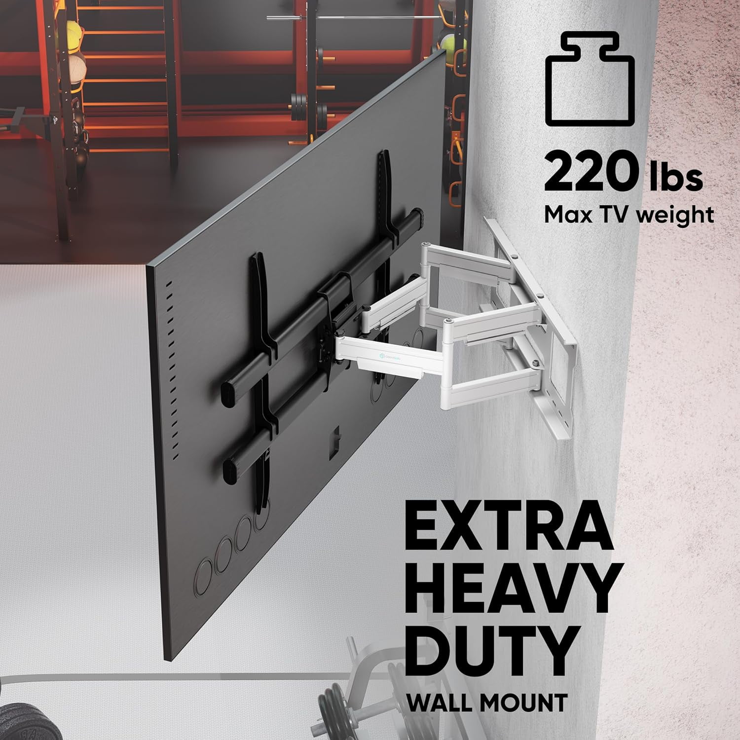 ONKRON Full Motion TV Wall Mount for 42-120 Inch Screen up to 220 lbs, Large Heavy Duty TV Mount Extending, VESA 200x100-1000x600, Tilt and Swivel Television Mount Bracket, Black-White