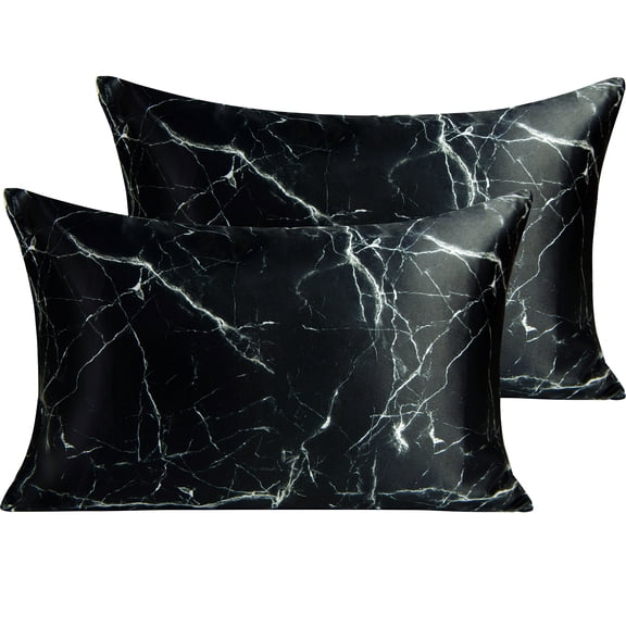 Ntbay 2 Pack Silky Satin Standard Pillowcases for Hair and Skin, Luxury and Soft Pillow Cases with Envelope Closure, 20" x 26", Black Marbling