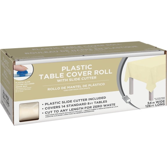 Amscan Boxed Plastic Table Roll, Vanilla Crème, 54" x 126’