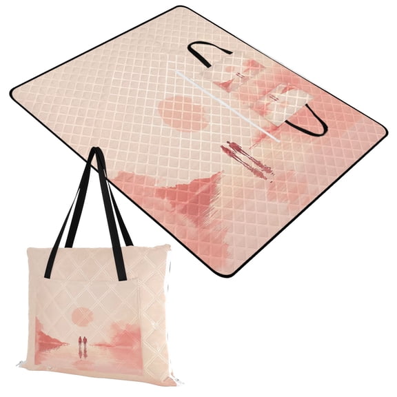Extra Large Picnic Beach Blanket Waterproof Sand Proof Portable Outdoor Mat Two People Stand on Water 60x80
