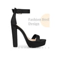 thumbnail image 3 of BLISSFUL STEP Women's Shoes Faux Suede Platform Block Heel Ankle Strap Buckle Open Toe Sandals Black 7, 3 of 6