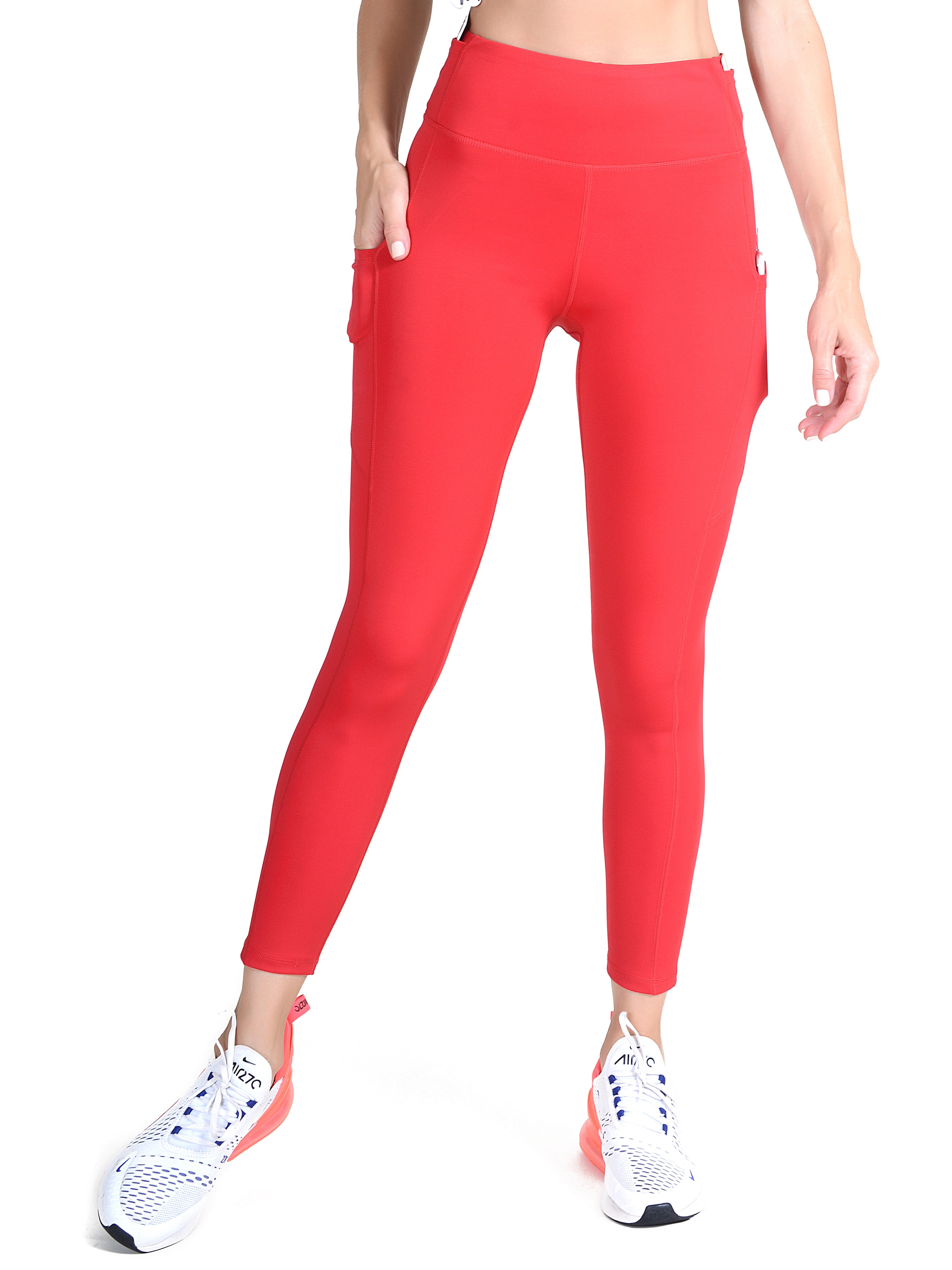 Pockets Workout Active Leggings, Red 