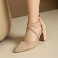 thumbnail image 5 of SACFOF Women's Pumps Chunky Closed Pointed Toe Block Heels for Women Dress Shoes Elastic Crisscross Strappy 3.15 Inch Comfortable for Wedding Bridal, 5 of 6