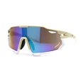 thumbnail image 2 of Mens Trendy Futuristic Color Mirror Oversize Shield Sport Plastic Sunglasses Beige White Teal Mirror, 2 of 4