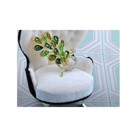 - Peridot Fashion Clear Crystal Rhinestone Peacock Feather Bird Design Pin Brooch
