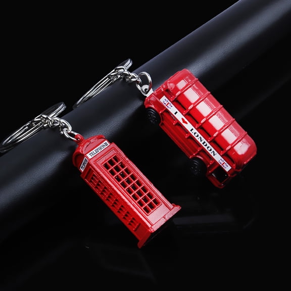 FESTFENDS 3Pcs Set Telephone Booth Mail Box Double- Bus Keychains Rustproof Sturdy Material 1.97X0.98X0.71in
