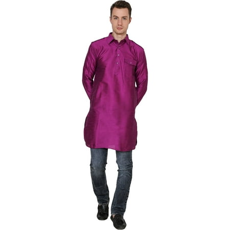 

Royal Kurta Mens Cotton Silk Long Pathani Kurta (42 Purple)