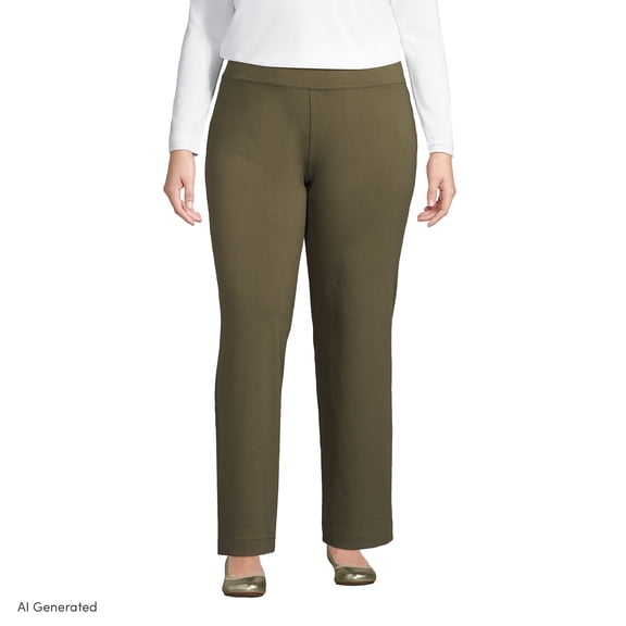 Lands' End Women's Petite Starfish Mid Rise Straight Leg Elastic Waist Pull On Pants