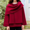 thumbnail image 2 of Krdevn Women's Short Knitted Sweater Coat Asymmetrical Scarf Collar Solid Color Outerwear,Size:L, 2 of 4