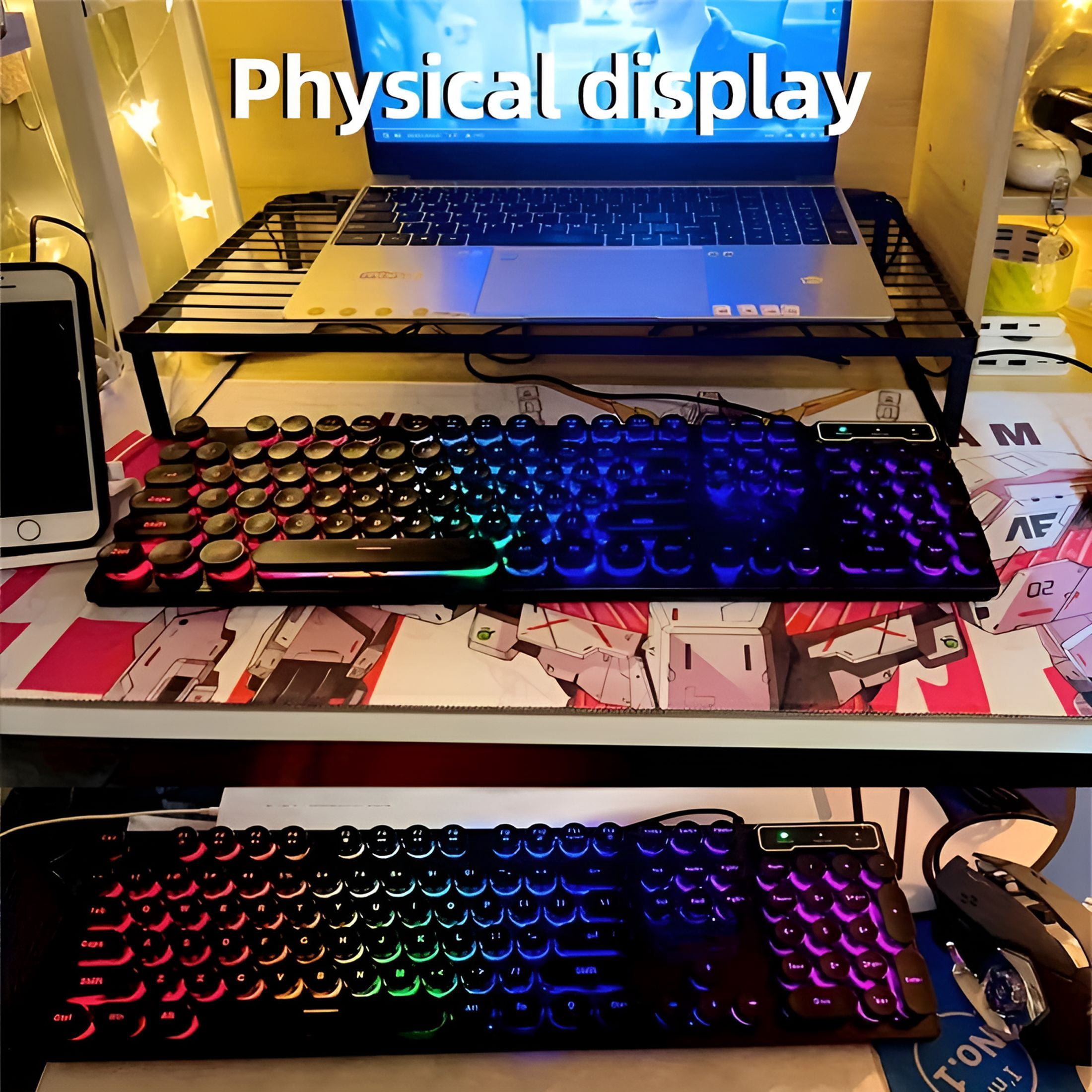 GJX 2026 New Retro Typewriter Style Gaming Keyboard | 104-Key Wired Usb,Rgb Backlit Punk Keycaps | Ergonomic for Office and Gaming for Typing,Gaming,Productivity,Creative Work,Home Office Use