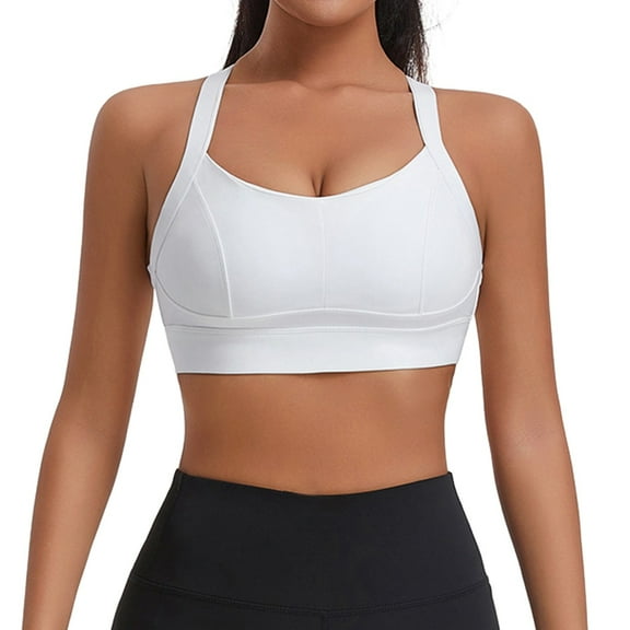 KHONTS High Impact Sports Bras for Women Racerback Running Bra Workout Crop Tank Tops Longline Sports Push up Bralettes White XL