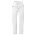 thumbnail image 4 of Linen Pants Women Summer,Petite Wide Leg Cotton Linen Pants with Pockets Comfy Casual Loose Lounge Trousers White M, 4 of 5