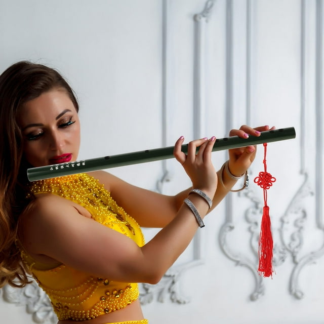 BRIGHTFUFU 1Set Green Bamboo Flute for Chinese Musical Instruments with and Open Hole 44.00X2.00X2.00in