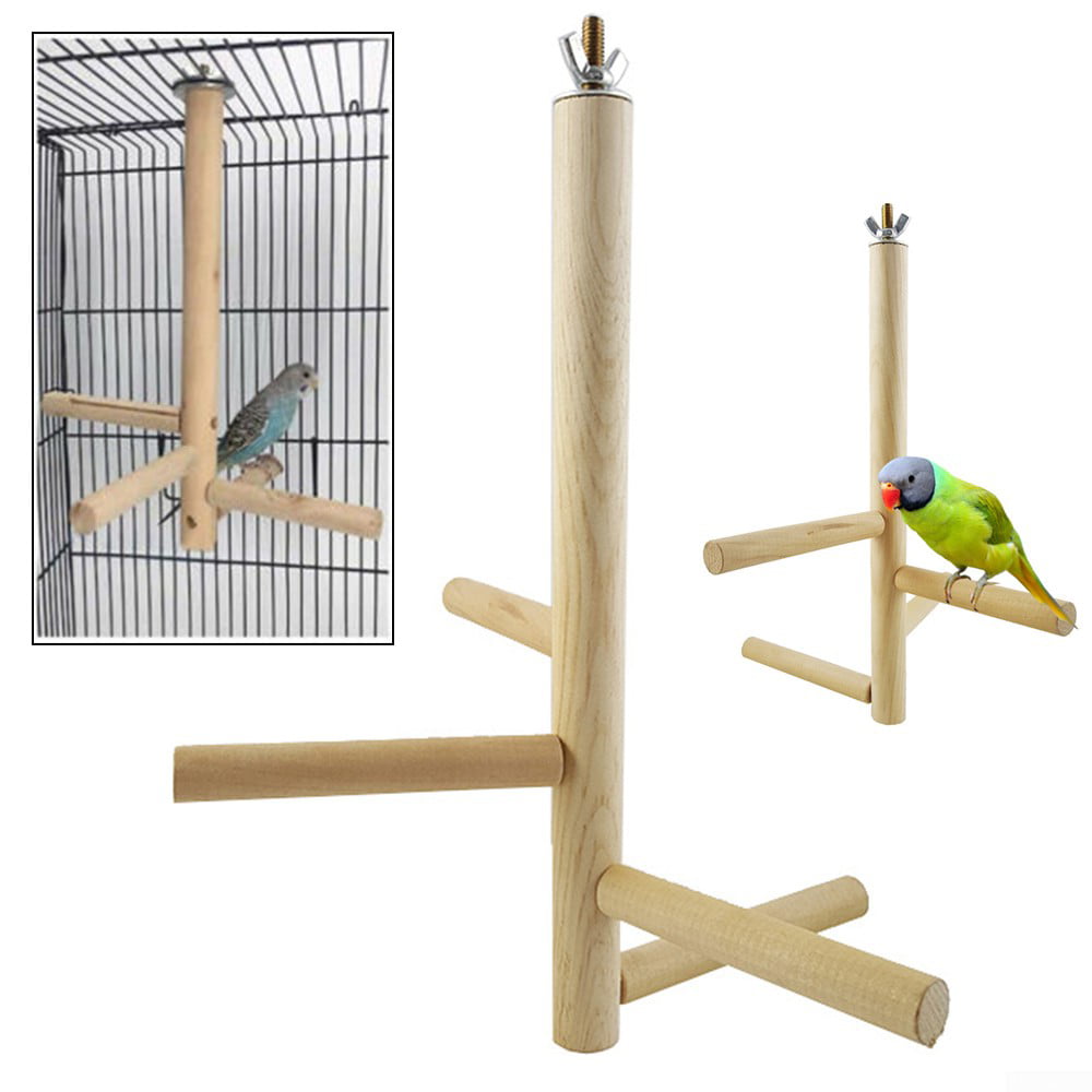 Wooden Cockatiel Parrot Bird Cage Perches Stand Platform-Pet Budgie Hanging Toys 