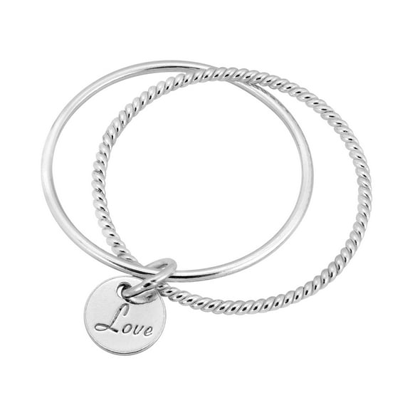 Devoted Love Disc Dangle Charm Connected Double Band Sterling Silver Ring for Female Anniversary-7