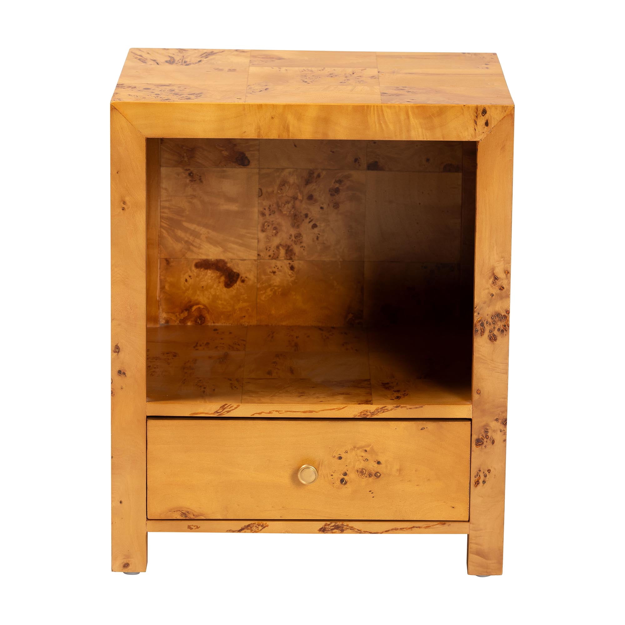 bali & pari Camira Modern Nightstand, 1-Drawer, Light Mappa Burl