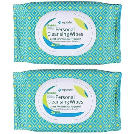 Epielle Personal Cleansing Wipes | Natural Ingredients | Flushable Wet Wipes | Travel Size, Daily Use | 2 Pack | Korean Skincare