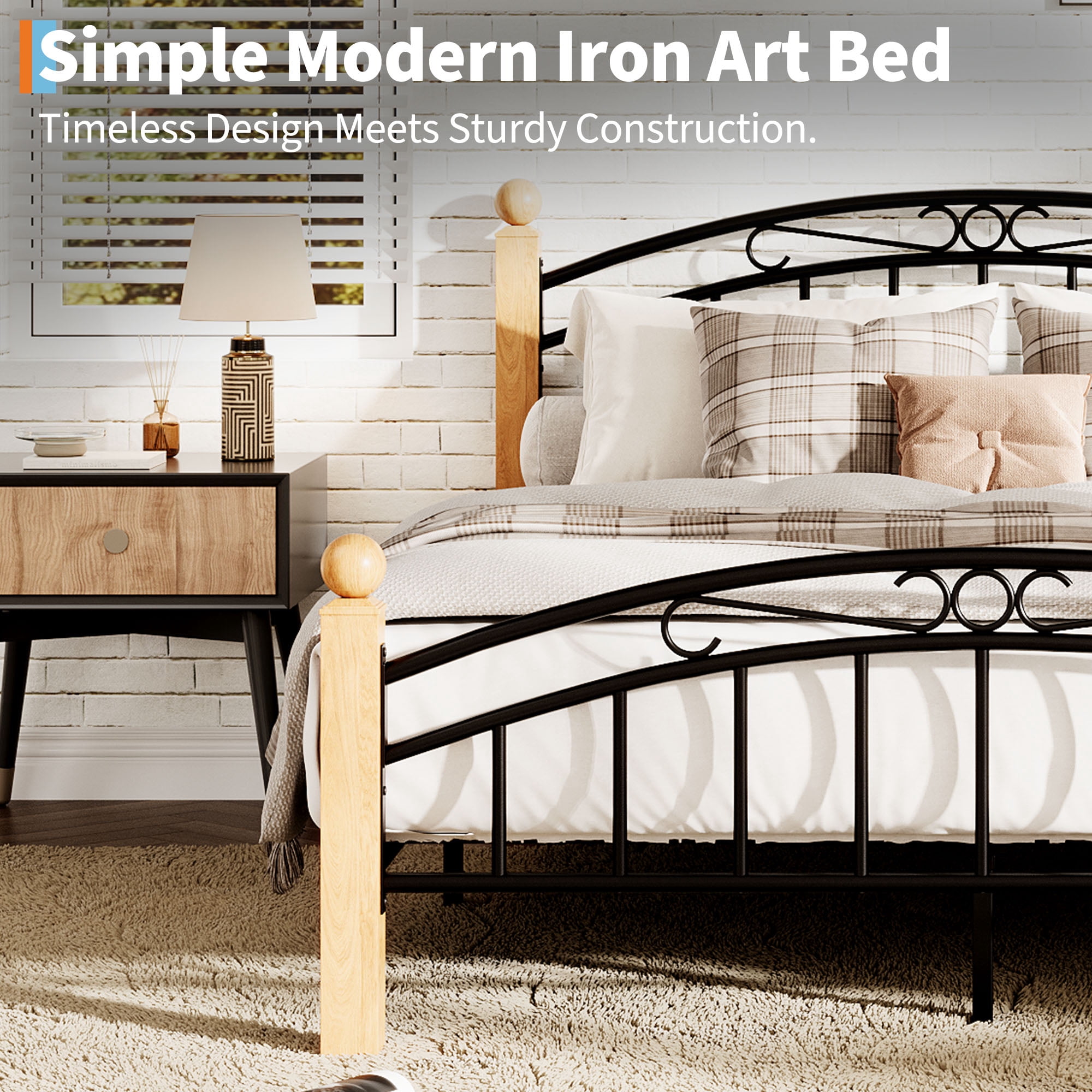 Industrial Twin/Full/Queen/King Size Metal Platform Bed Frame, Mattress Foundation with Victorian Style, Iron-Art Headboard/Footboard/Under Bed Storage/No Box Spring Needed