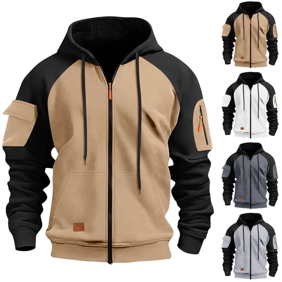 KeShDi Mens Hoodies Patchwork Hoodie Men's Hoodie with Zipper Trendy and Personalized Casual Arm Pocket Top Men's Hoodie Dark Gray 2X