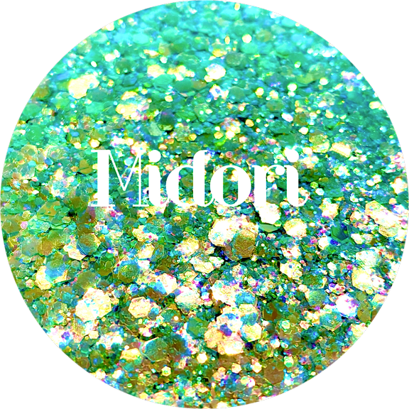 Glitter Heart Co. Glitter - High Quality Polyester Glitter - Midori - Iridescent Color Shift Green Chunky Mix – 1 oz Bag