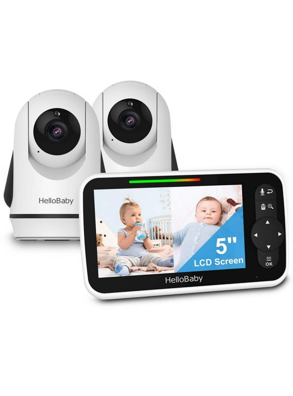 HelloBaby Video Baby Monitor with 2 Cameras and 5 Inch Split Screen Display, Remote Control Cameras with Night Vision and Temprature Monitoring C24
