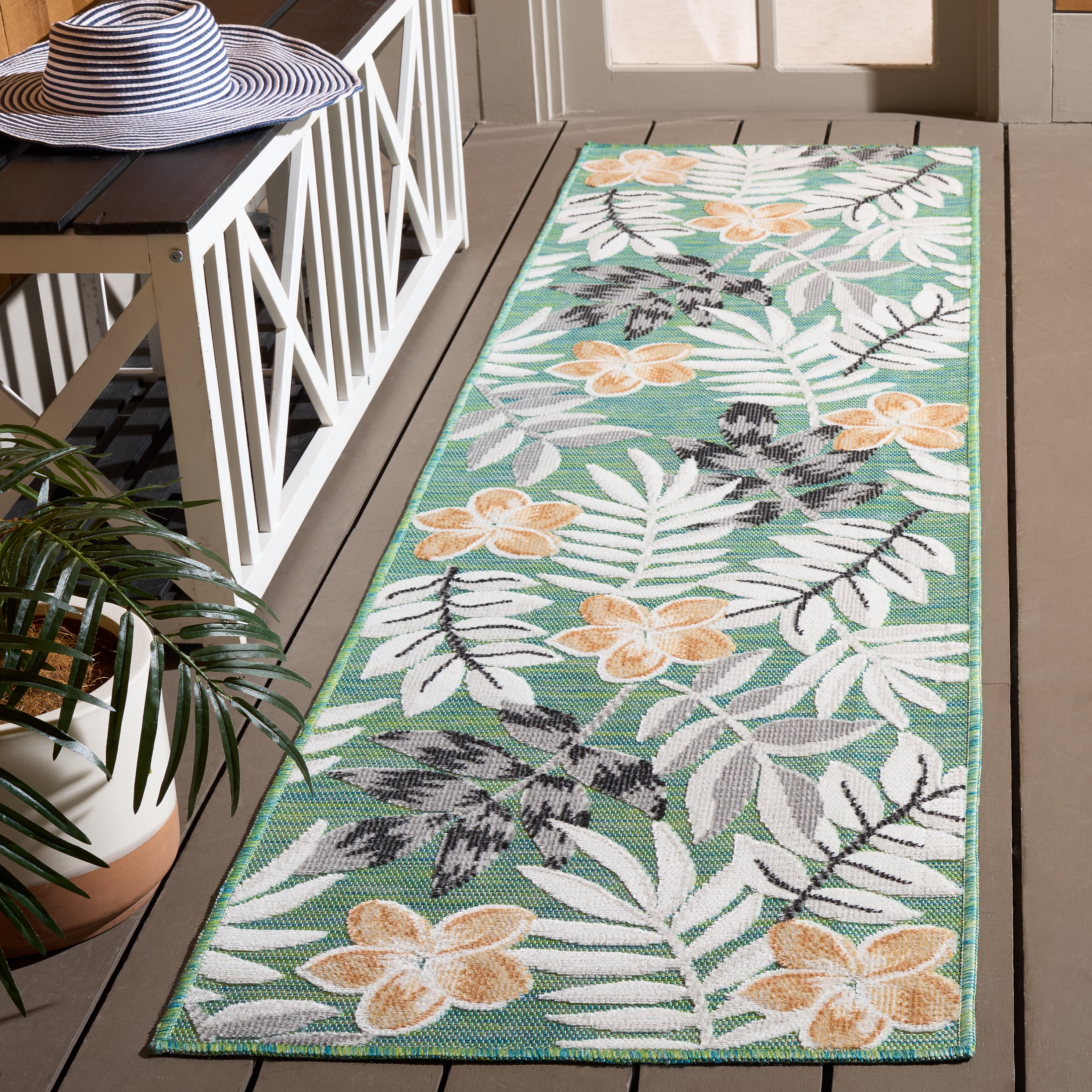 Safavieh Cabana Blazhe Botanical Indoor/Outdoor Runner Rug, Blue Green/Gray, 2' x 8'
