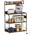 thumbnail image 1 of Rustic Brown Baker's Rack with Charging Station & Hooks - Kitchen Microwave Shelf, 31.5" Wide, Storage Organizer for Coffee Bar & Appliances, 1 of 7