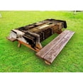 thumbnail image 1 of Rustic Outdoor Tablecloth, Old Wooden Plank House with Antique Door and Windows with Stones on Rocky Ancient Street, Decorative Washable Fabric Picnic Tablecloth, 58 X 120 Inches, Brown, by Ambesonne, 1 of 2