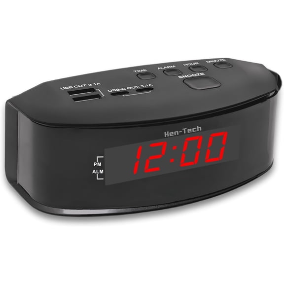 Digital Alarm Clocks for Bedrooms, 2 x USB-C and USB-A Charging Ports. Loud Clock Heavy Sleepers Perfect Bedroom, Desk, Office.