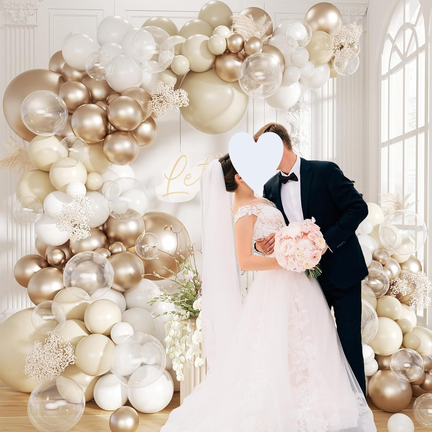 160Pcs Sage Green Gold Balloon Garland Arch Kit, Olive Green White Sand Gold Confetti Balloon with Heart Foil Balloons for Baby Shower Birthday Wedding Engagement Party Decorations