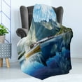 thumbnail image 4 of European Soft Flannel Fleece Throw Blanket, Sunset in Norwegian Lake by Fjords Formation Yacht Fishing Arctic Harbor Island Print, Cozy Plush for Indoor and Outdoor Use, 60" x 80", Blue, by Ambesonne, 4 of 5