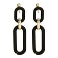 thumbnail image 3 of Clip on 3 1/4" vintage gold and black long oval dangle earrings, 3 of 3