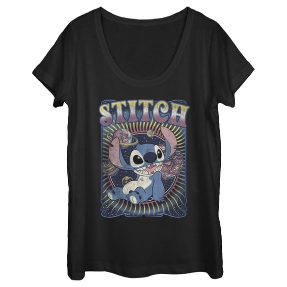 Women's Lilo & Stitch Distressed Planets Stitch Graphic Tee Black Large