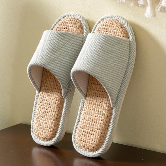 Bkhluea Womens Linen Cross Strap Slippers Breathable Woven House Shoes Indoor Home Open Toe Lightweight Casual Summer Comfort