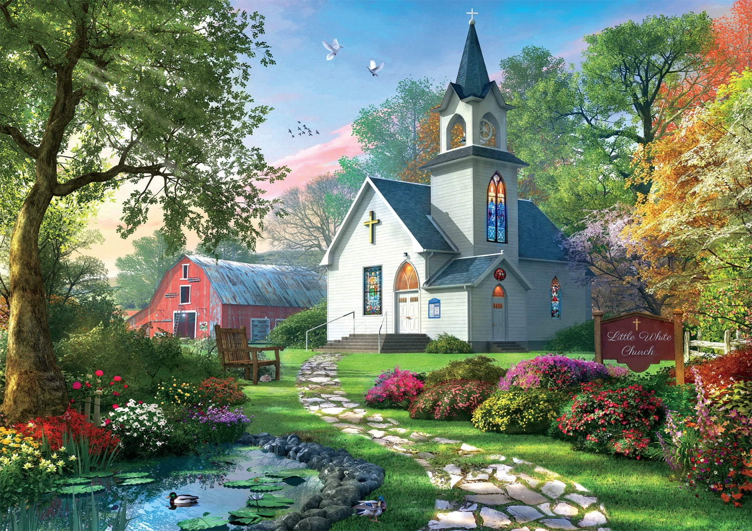 Buffalo Games 500-Pieces Little White Chapel Interlocking Jigsaw Puzzle for Adults Ages 14+