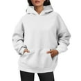 thumbnail image 2 of Fiaer Women Hoodies Oversized Long Sleeve Crew Neck Solid Color Sweatshirts Loose Fit Casual Warm Comfortable Tops with Pocket White XS, 2 of 6