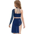 thumbnail image 4 of Doomiva Kids Girls Lyrical Dance Dress One Shoulder Crop Top with Skirt Leotard 2-Piece Ballet Dance Outfits Navy Blue 14, 4 of 5