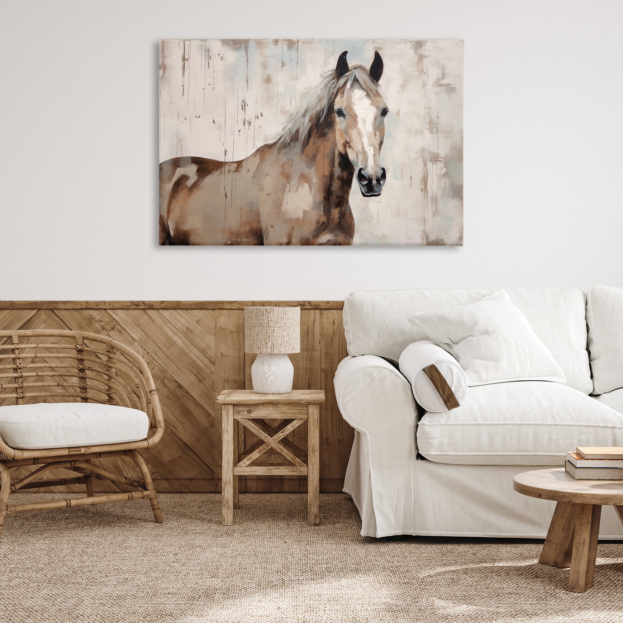Stupell Industries Rustic Stoic Mare Animals Painting Wrapped Canvas Art Print Wall Art, 45 x 30