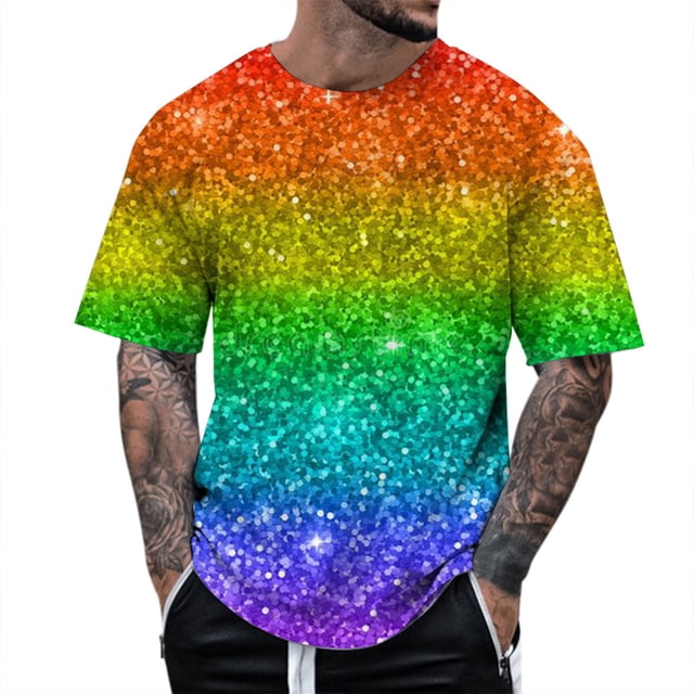 Men T Shirt for Men Stage Performance 3D Printed Sequin Pullover Short Sleeve Style Two Fashion