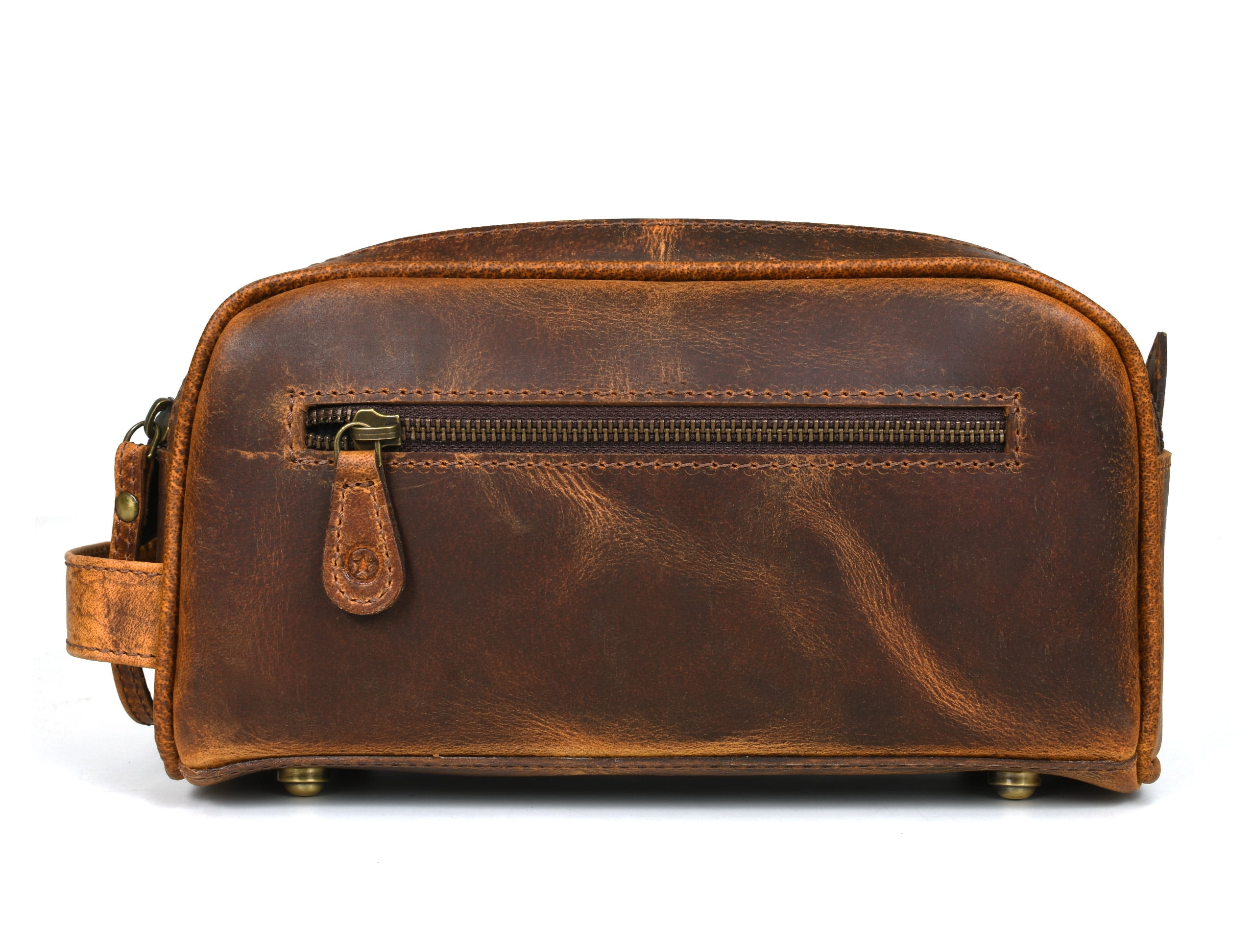 Aaron Leather Goods Genuine Leather Toiletry Bag - Caramel