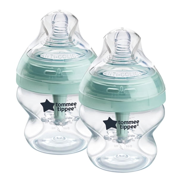 Biberón Anticólico Tommee Tippee Transparente con Tetina de Flujo Lento para un Agarre Natural, Paqu