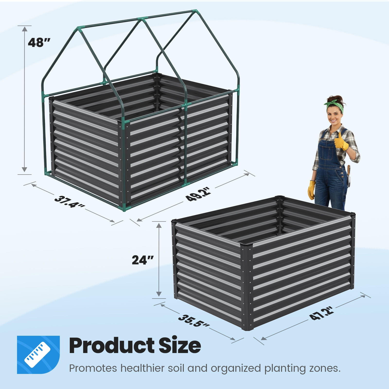 Quictent Raised Garden Bed with Cover, 4x3x2ft, Tall Metal Planter Box, Clear, 33.5 lbs