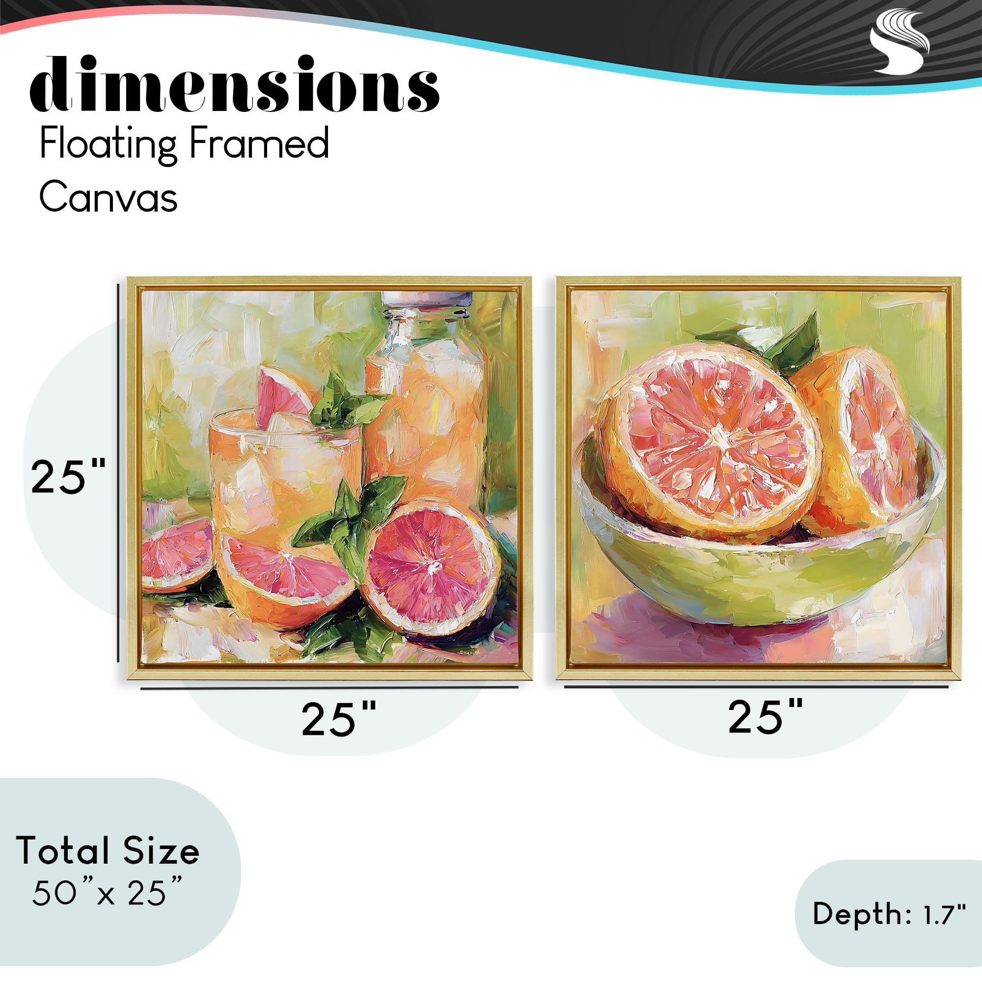 Stupell Industries Grapefruit Drinks & Fruits 2 Piece Gold Framed Floater Canvas Set, design by Riley B