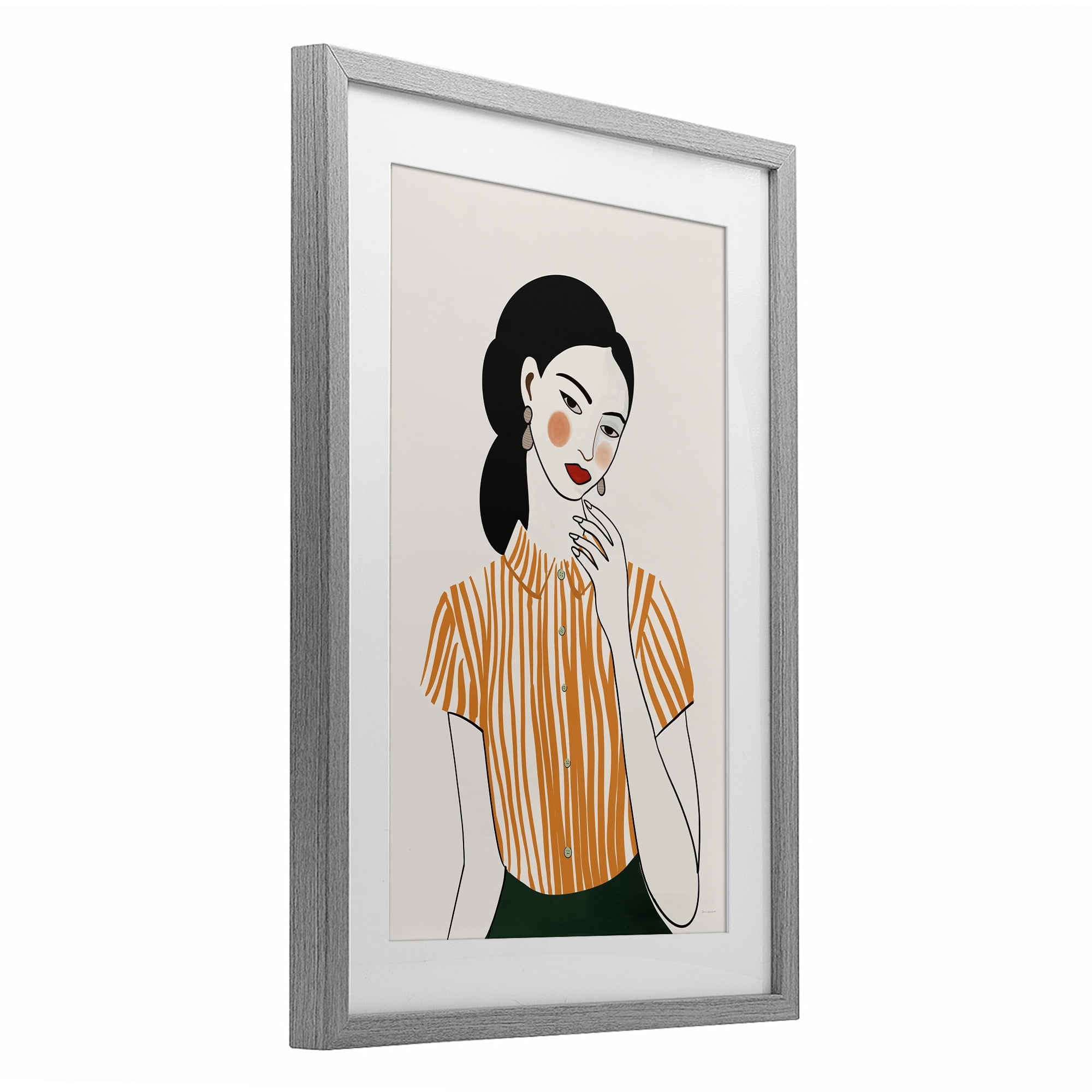 Stupell Industries Woman in Orange Blouse Gray Framed Print Under Glass, design by Omar Escalante