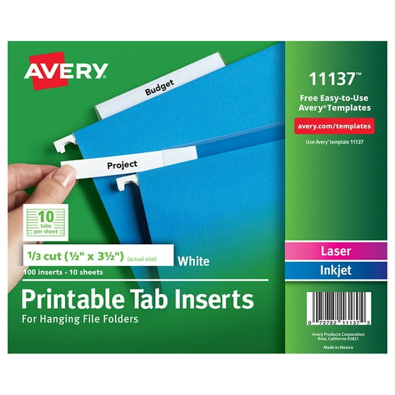 avery printable tab inserts 100 0 ct walmart com