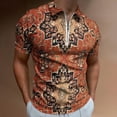 thumbnail image 2 of Oriental Medallion Floral Geometric Orange Men Zipper T-shirt Summer Casual Short Sleeve T-shirt Top, 2 of 7