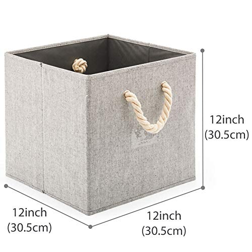 SurePromise Canvas Organizers Non-Woven Cube Folding Case Bag Basket Bin for Laundry Toys Books Clothes Bedding 27 x 27 x 28 cm Grey 4pcs Storage Boxes 
