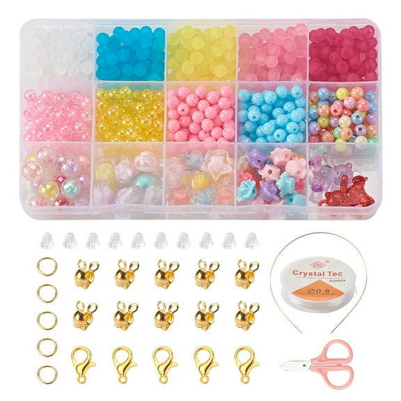 DIY Jewelry Making Kits for Including Opaque & Transparent Acrylic Beads Zinc Alloy Lobster Claw Clasps Scissors Iron Jump Rings & Hair Band Findings & Bead Tips Plastic Ear Nuts