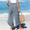 thumbnail image 4 of Admvng Womens Linen Pants Ruffle Hem Wide Leg Casual Summer Boho Trousers with Side Pockets, 4 of 6